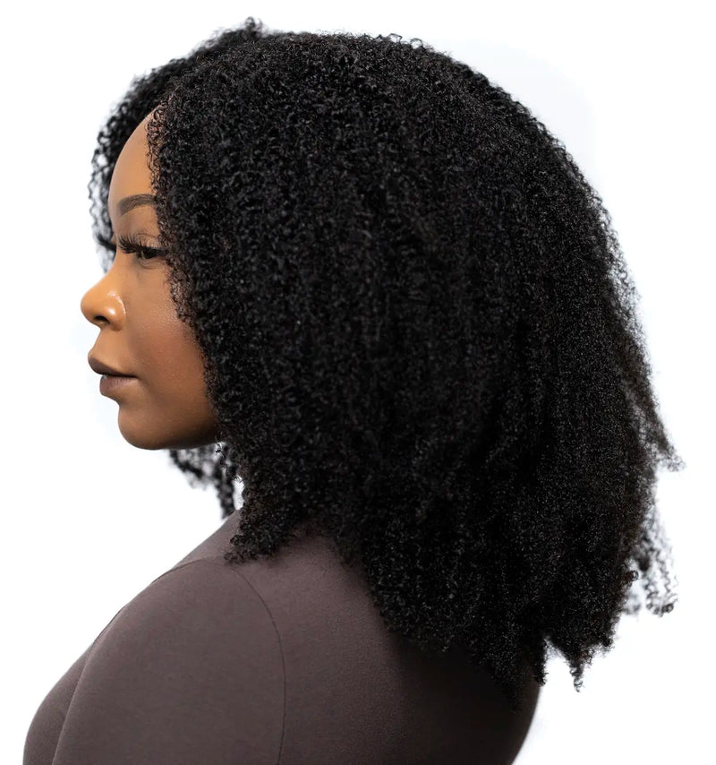 Afro U-part wig on model