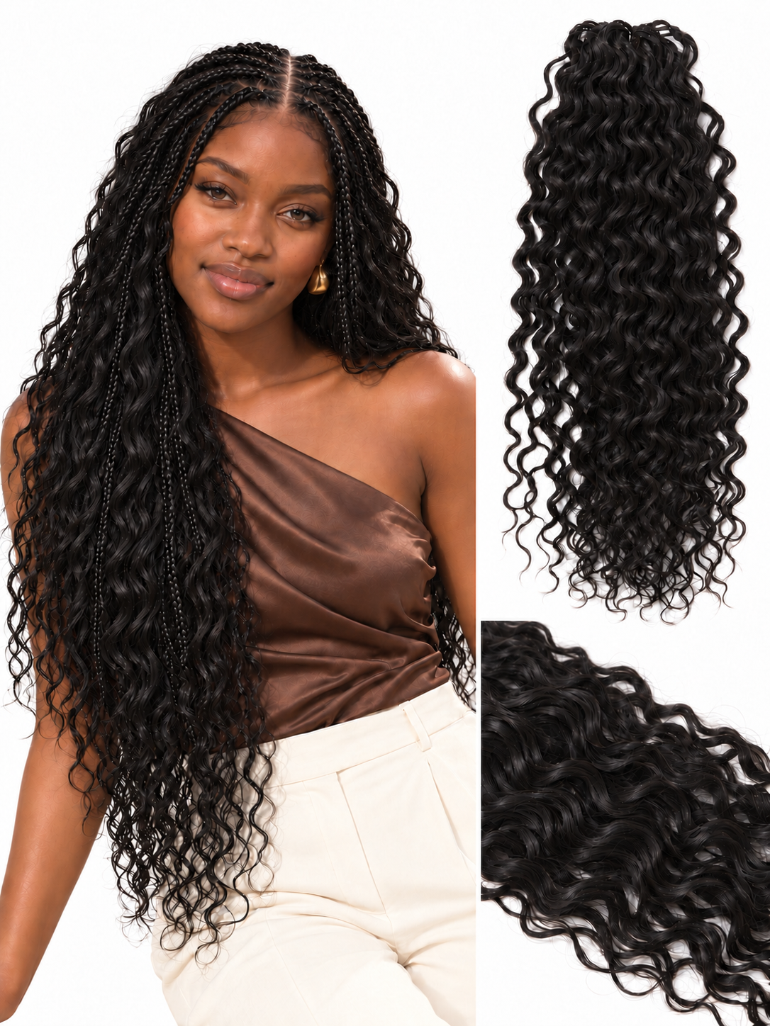 Black Water Wave crochet hairstyle and texture details with natural lustre